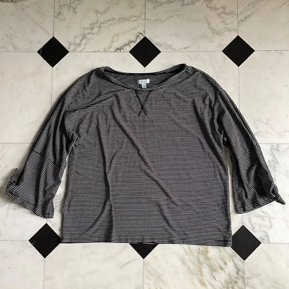 Susina Black & While Striped Bell Sleeve Top